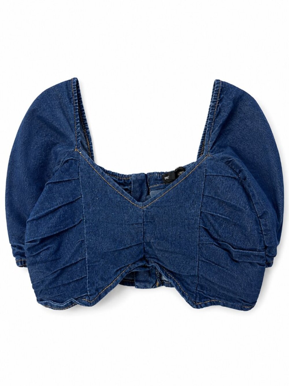 PrettyLittleThing Dark Wash Denim Puff Sleeve Crop Top UK 14 Fits US 10